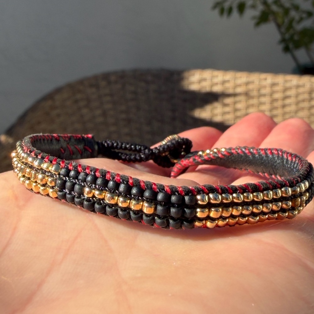Beaded leather bracelet